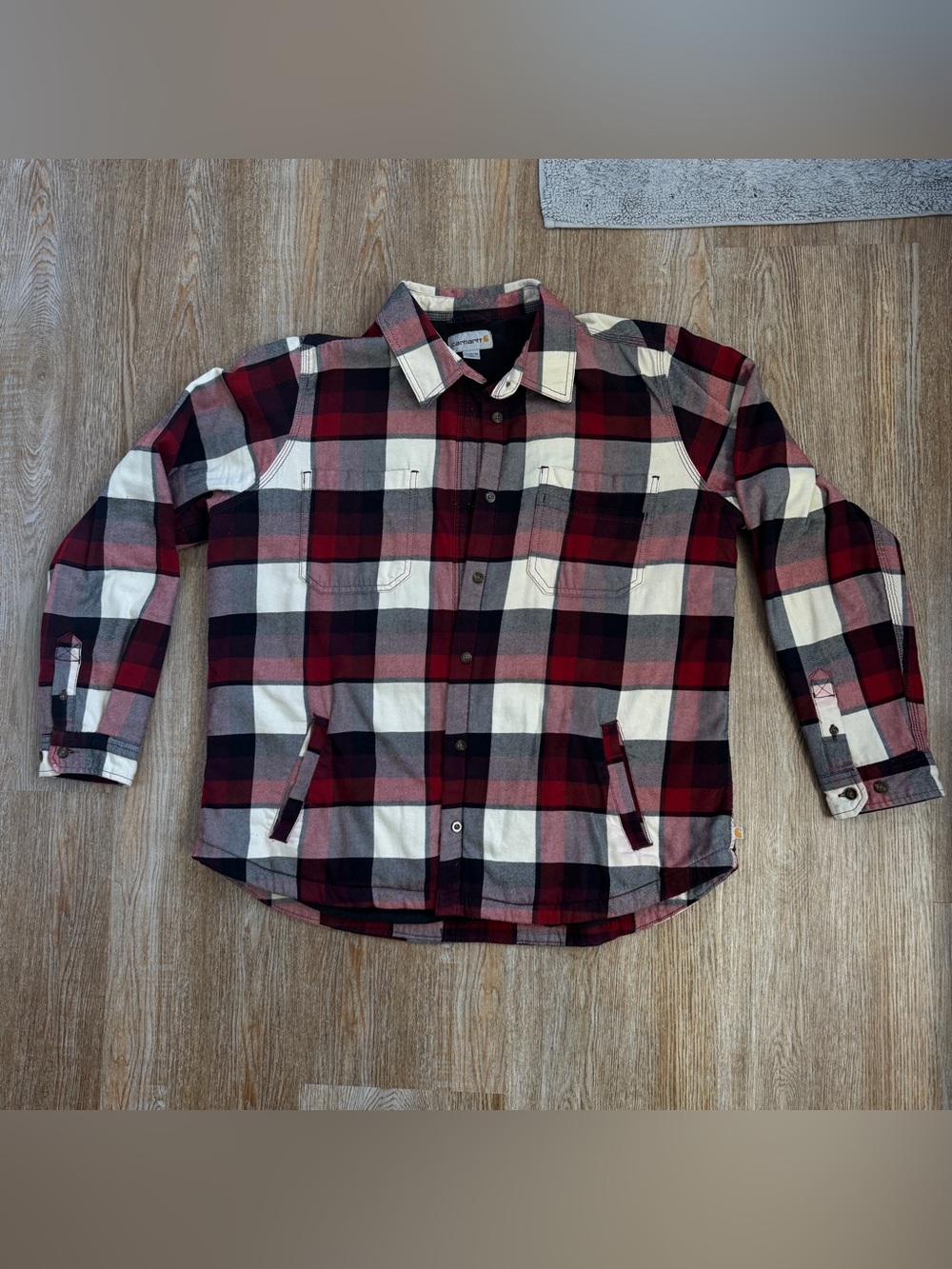 Carhartt Women’s XL Fleece Lined Flannel Shacket Buffalo Plaid Red Black White